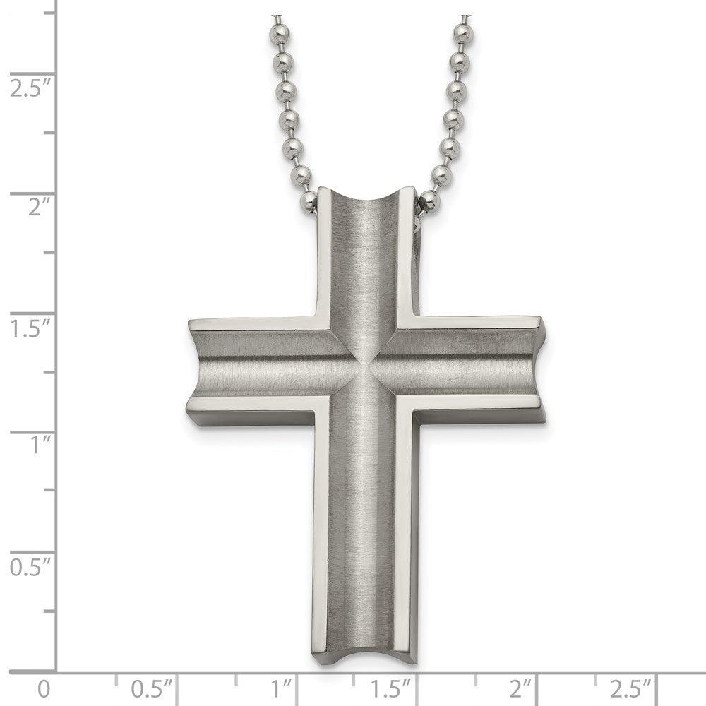 Titanium Polished Cross 24in Necklace