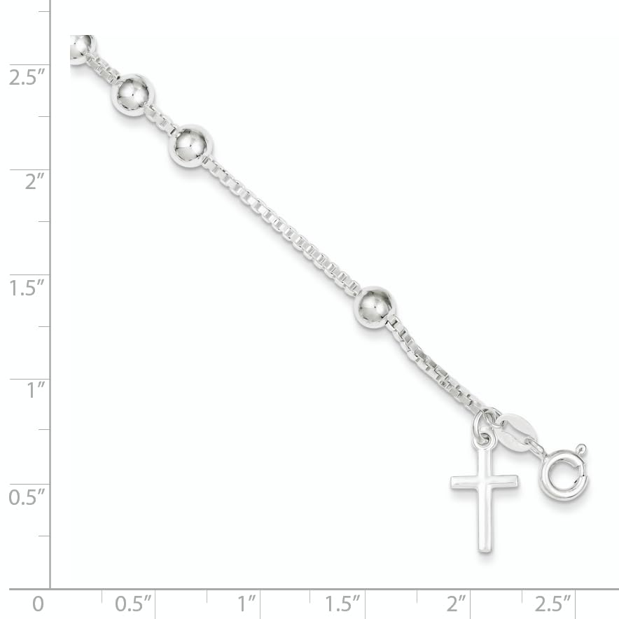 Sterling Silver Cross on Bead Bracelet 7.25 inches