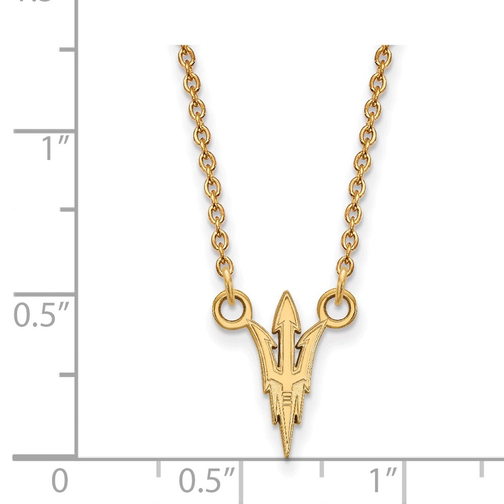 Sterling Silver Gold-plated Logo Art Arizona State University Pitchfork Small Pendant 18 inch Necklace