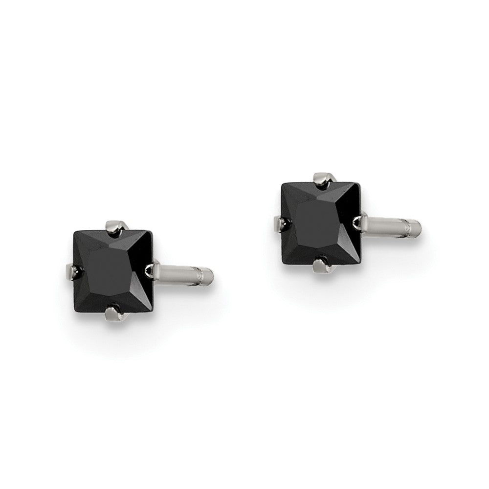 Stainless Steel Polished 3mm Black Square CZ Stud Post Earrings