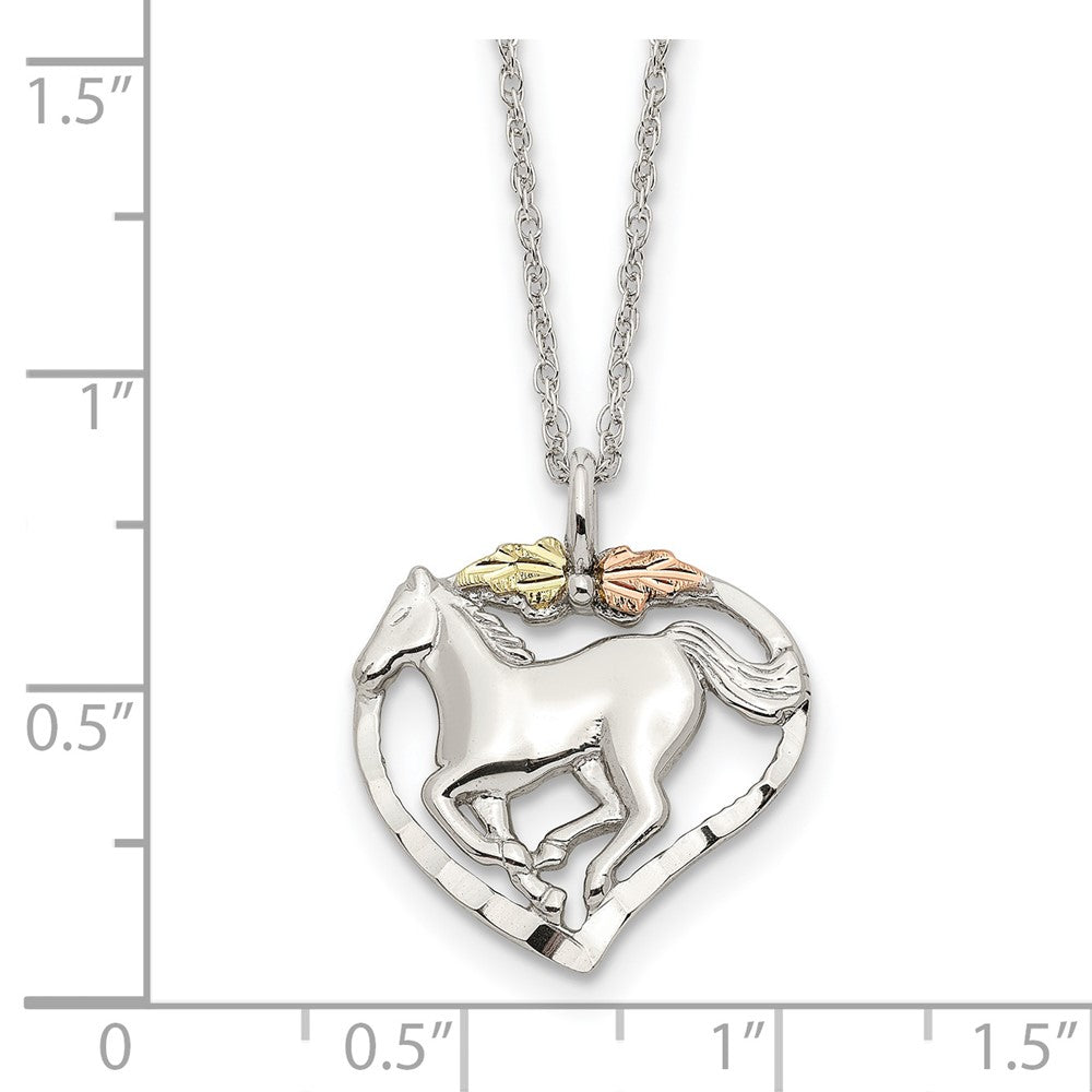 Landstrom's Mt. Rushmore Black Hills Sterling Silver 12K Gold Accents Horse Within Heart 18 inch Spring Ring Clasp Necklace 18 Inches