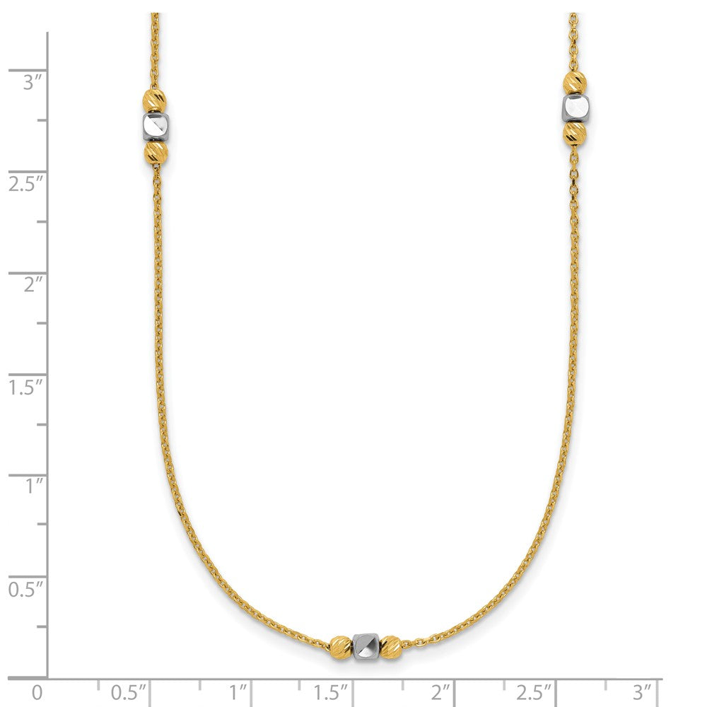 14K Two-tone Polished / Dia-cut Beads w/2in ext. Necklace