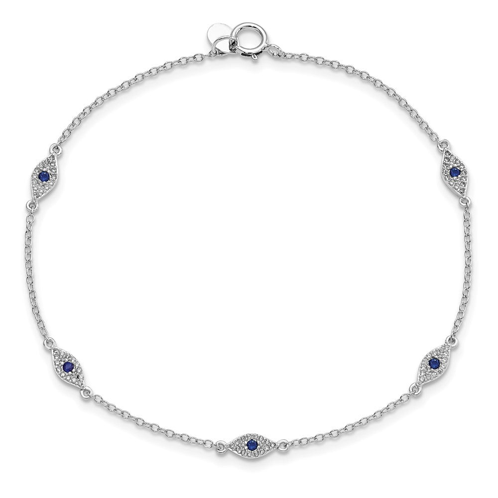 Sterling Silver Rhodium-plated Polished Blue & White CZ Eyes Bracelet 7.5 inches