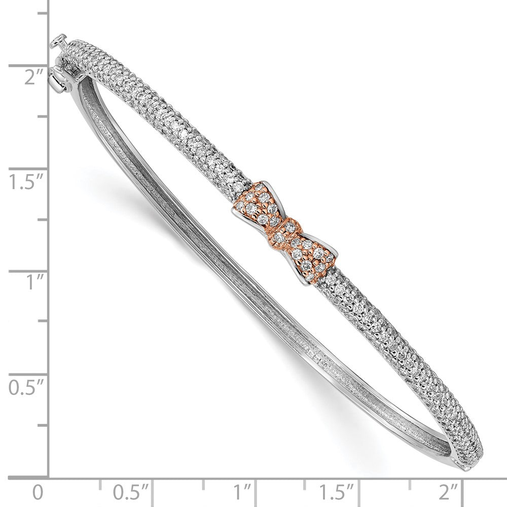 Sterling Silver Rose Tone CZ Bow Hinged Bangle