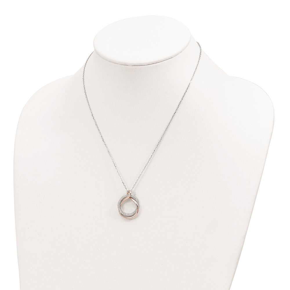 Sterling Silver Rose-tone Polished Pave CZ Twist w/2 in ext. Necklace 15.5 Inches