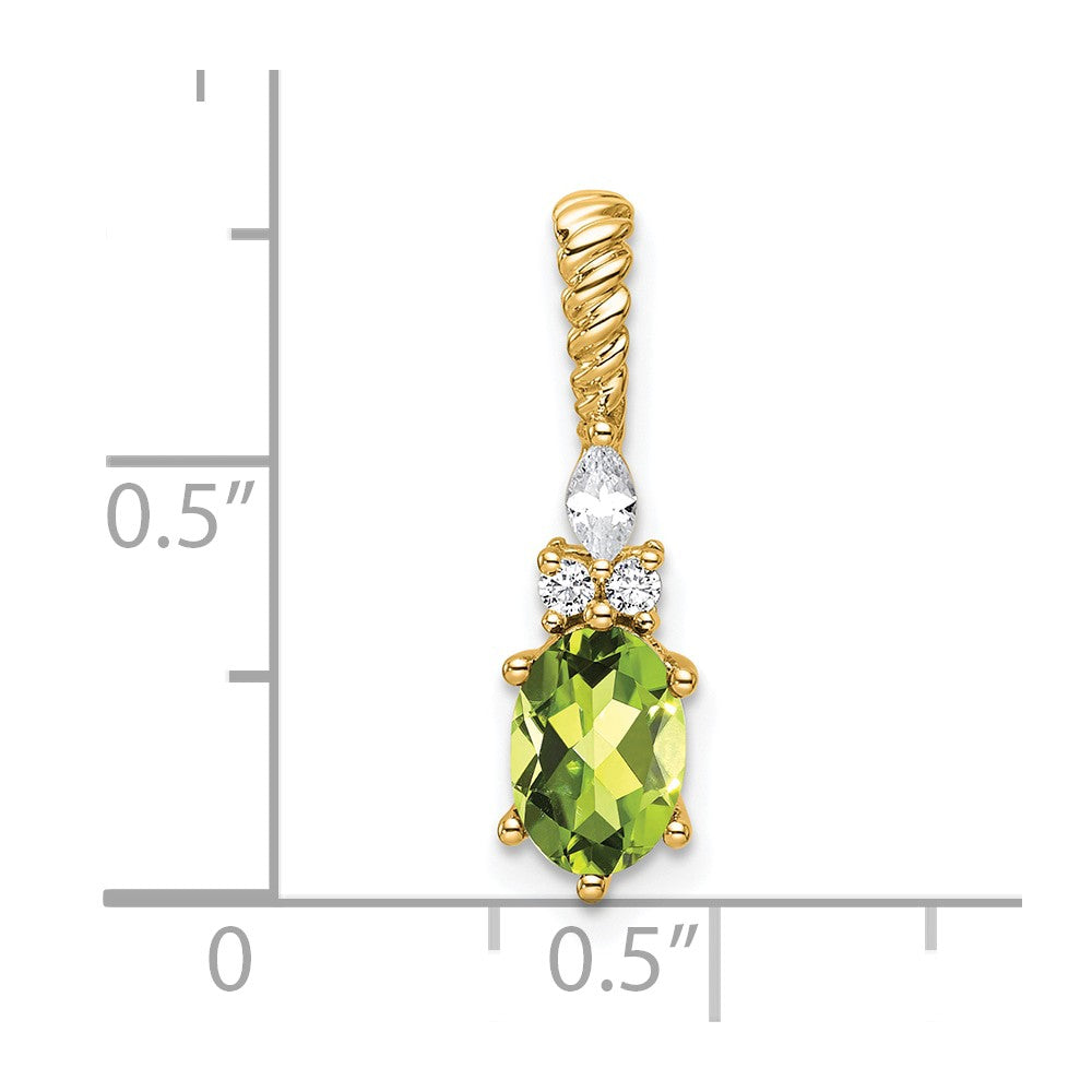 14K Polished Diamond and Peridot Twisted Chain Slide