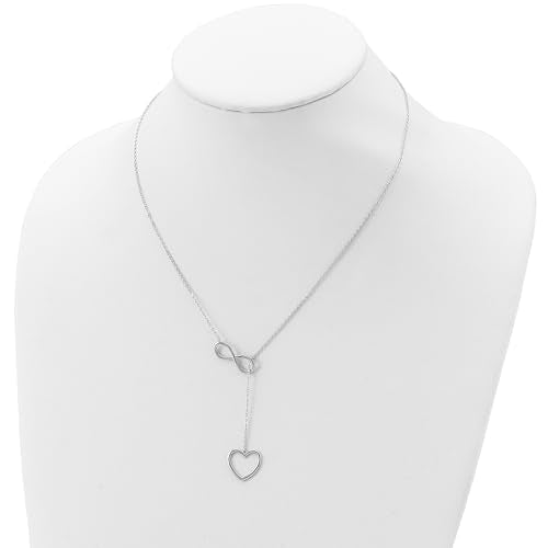 Infinity Sterling Silver Rhodium-plated Polished Open Symbol 16 inch Y Drop Open Heart Necklace with 2 inch extension