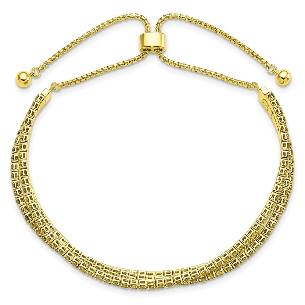 SS Gold Tone August Light Green Triple CZ Adjustable Bracelet