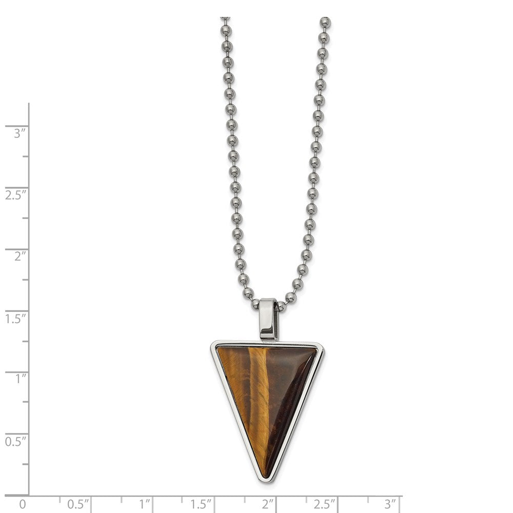 Stainless Steel Polished with Tiger's Eye Triangle 24in Necklace