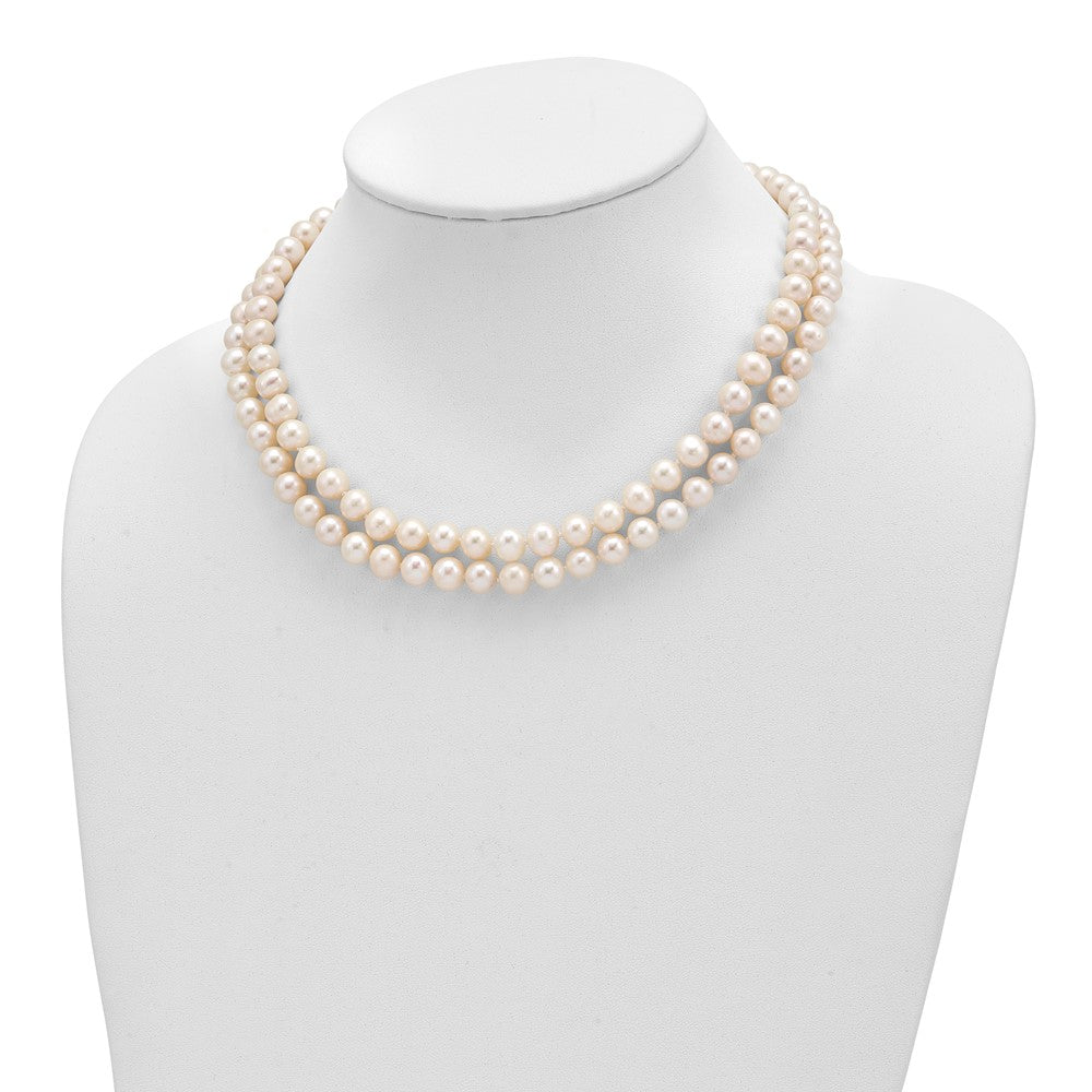 Sterling Silver Rhodium-plated 7.5-8.5mm White Semi-Round Freshwater Cultured Pearl 2-Strand 17 inch Necklace 17 Inches
