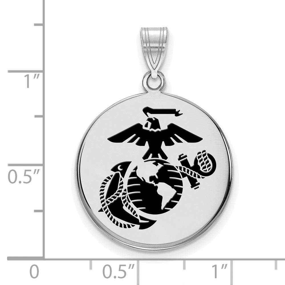 Sterling Silver Rh-Plat Large U.S. Marine Corps Epoxied Disc Pendant