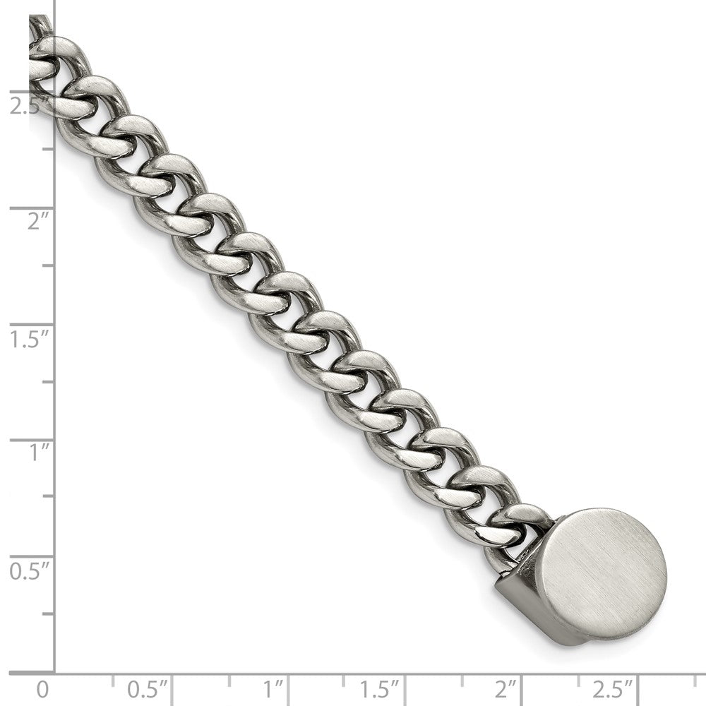 Stainless Steel Brushed & Polished Chain w/Brown Leather Hook Bracelet 8.25 inches