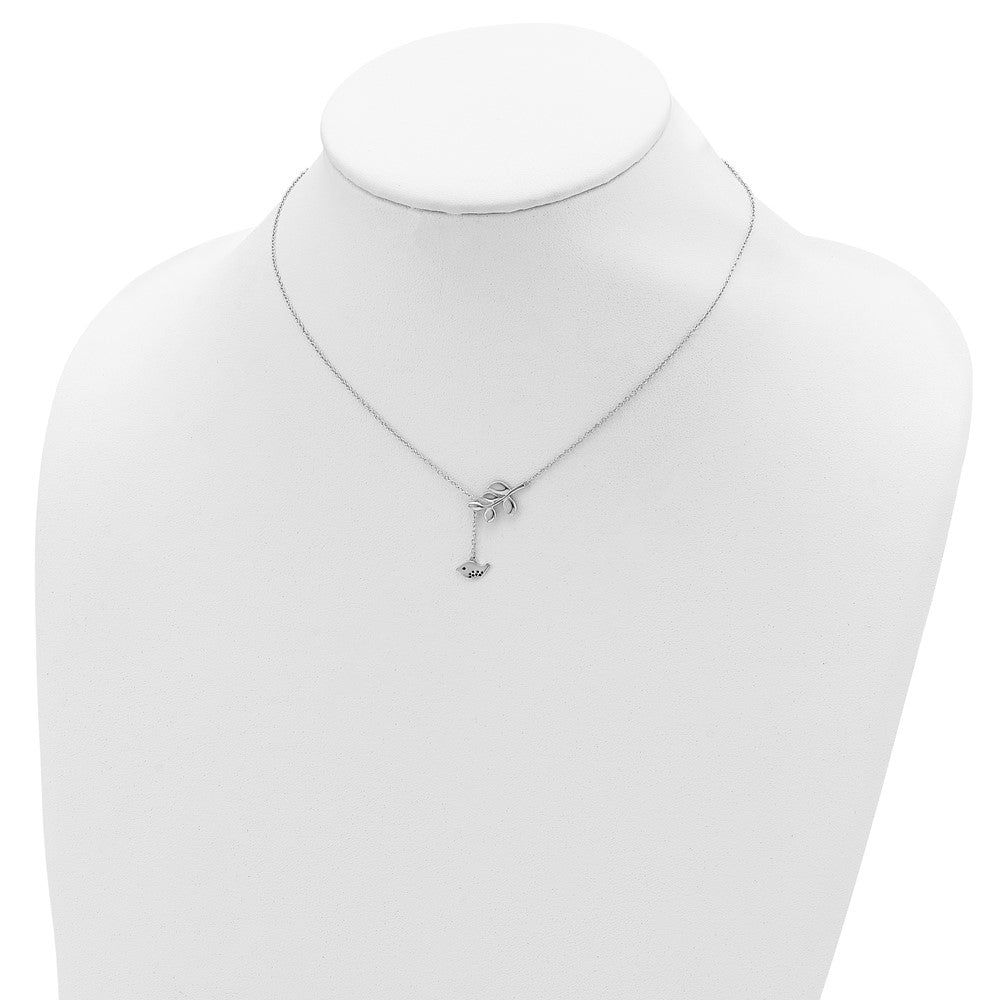 Sterling Silver Rhodium-plated Leaf and Bird w/ 2in ext. Necklace 16 Inches