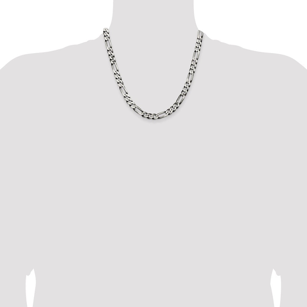 Sterling Silver Antiqued 7.5mm Figaro Chain 20 Inches
