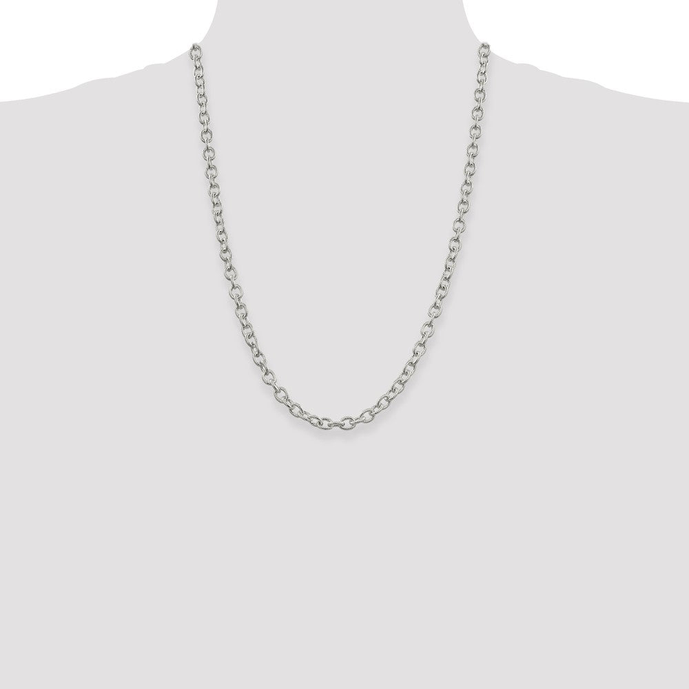 Sterling Silver 6.25mm Fancy Patterned Rolo Chain 24 Inches