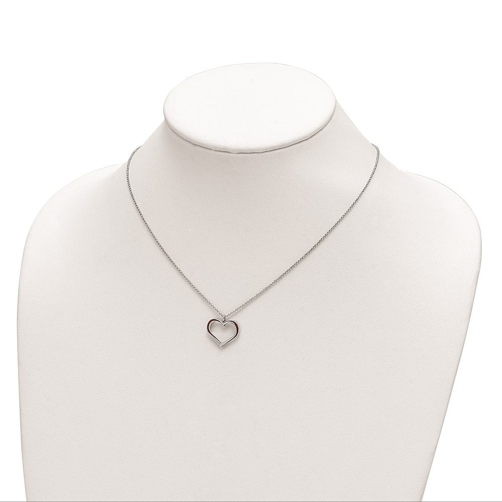 Sterling Silver Rhodium Plated Red Enamel Heart Adjustable 16 inch Necklace with1 inch extension 16 Inches