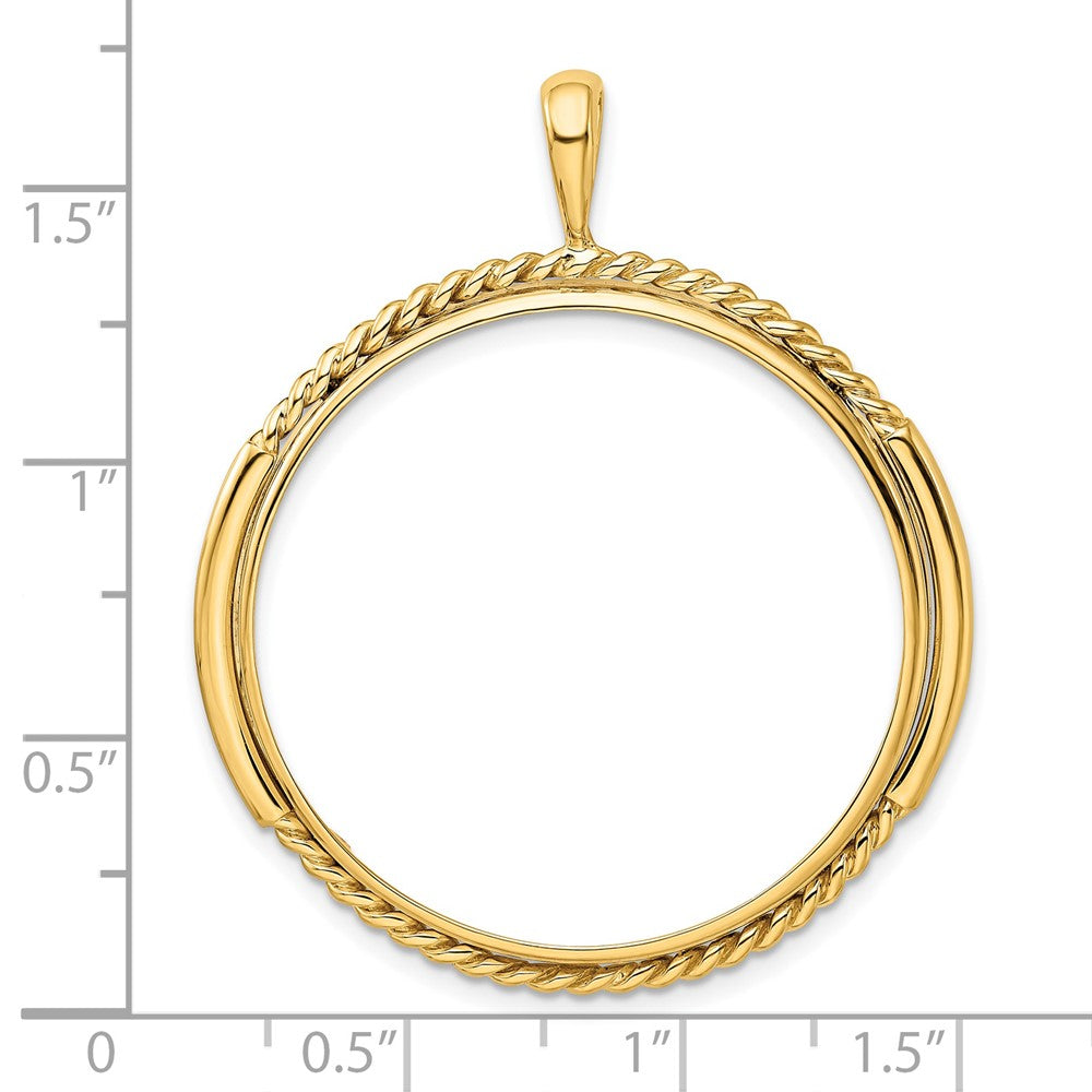 Wideband Distinguished Coin Jewelry 14k Polished and Vertical Double Twisted Prong 32.7mm Coin Bezel Pendant