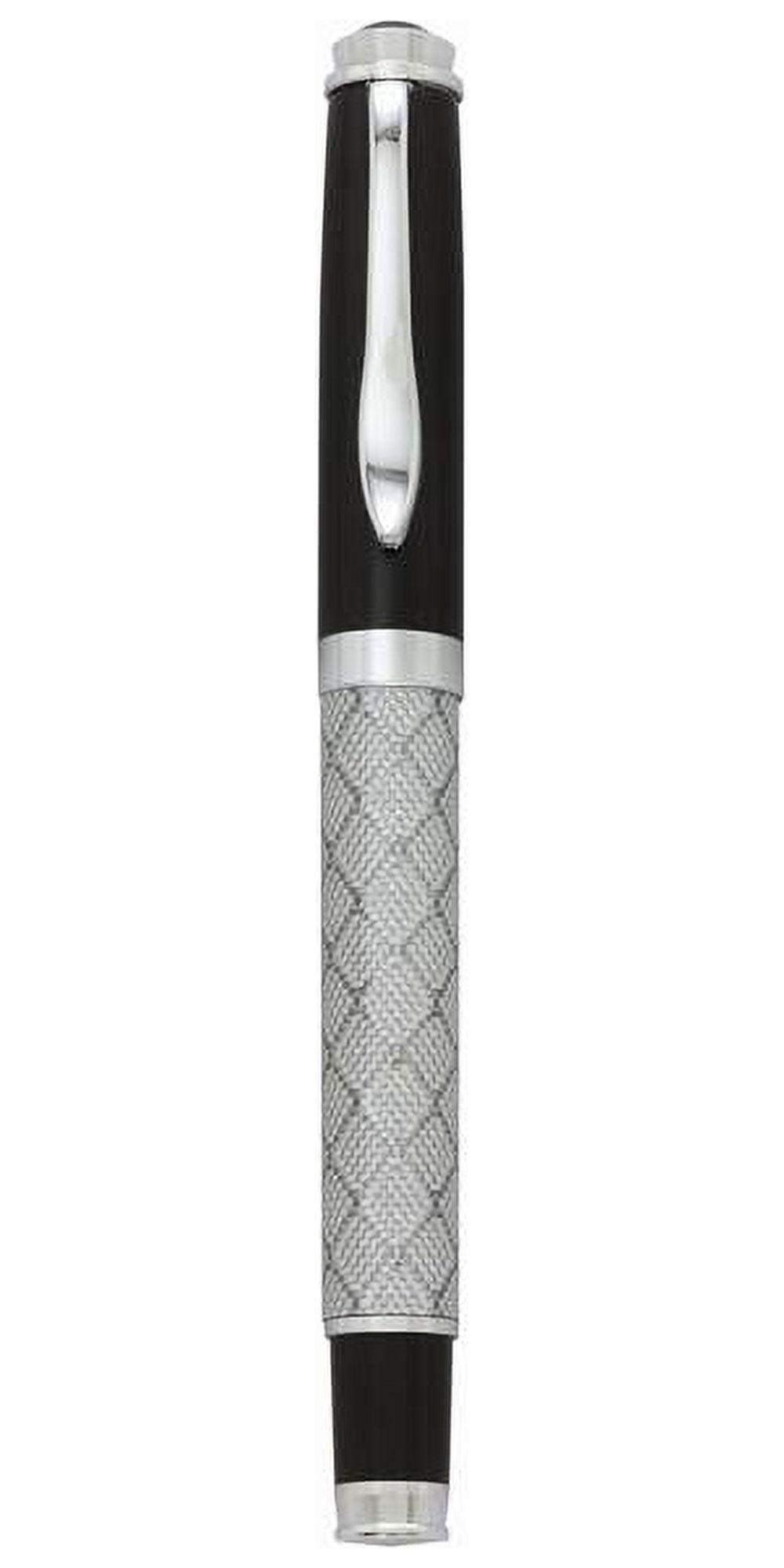 Charles Hubert Black and Silver-tone Finish Square-Patterned Fountain Pen QGP8166