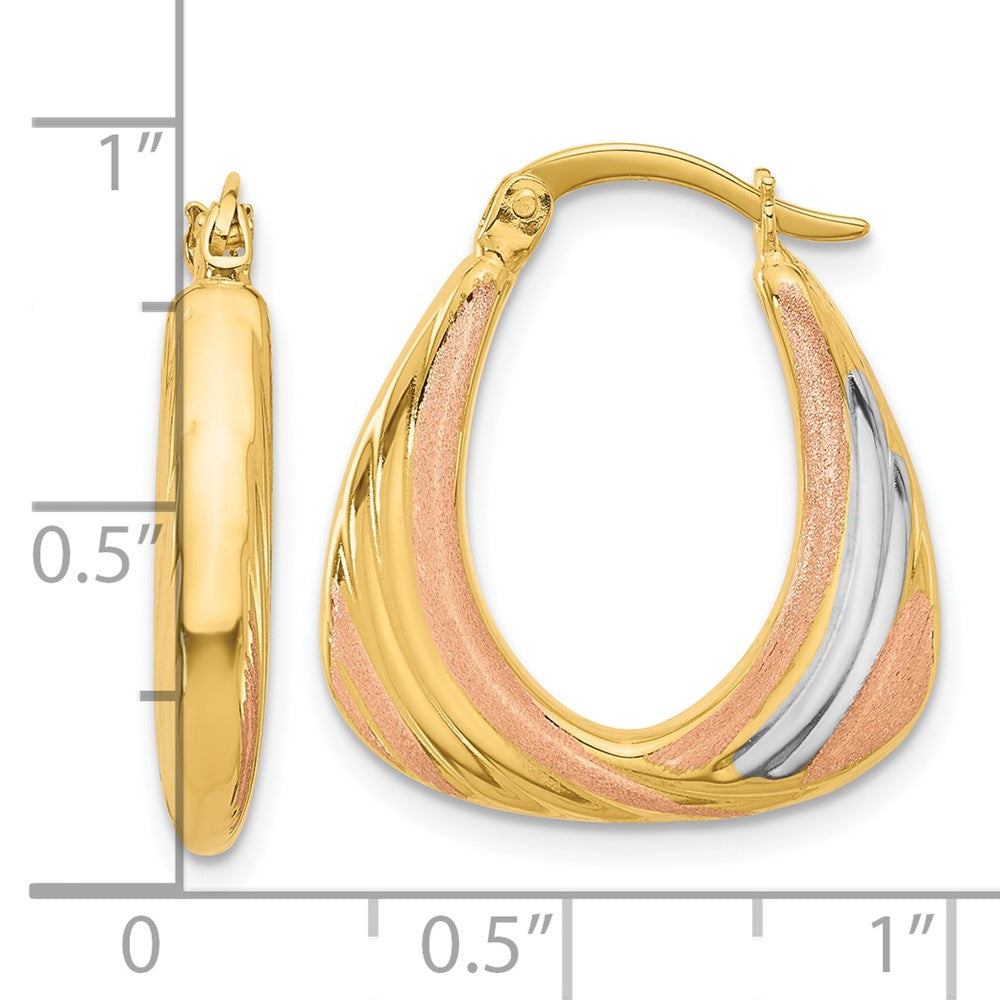 10K Two-tone w/White Rhodium Polished and Satin Hoop Earrings