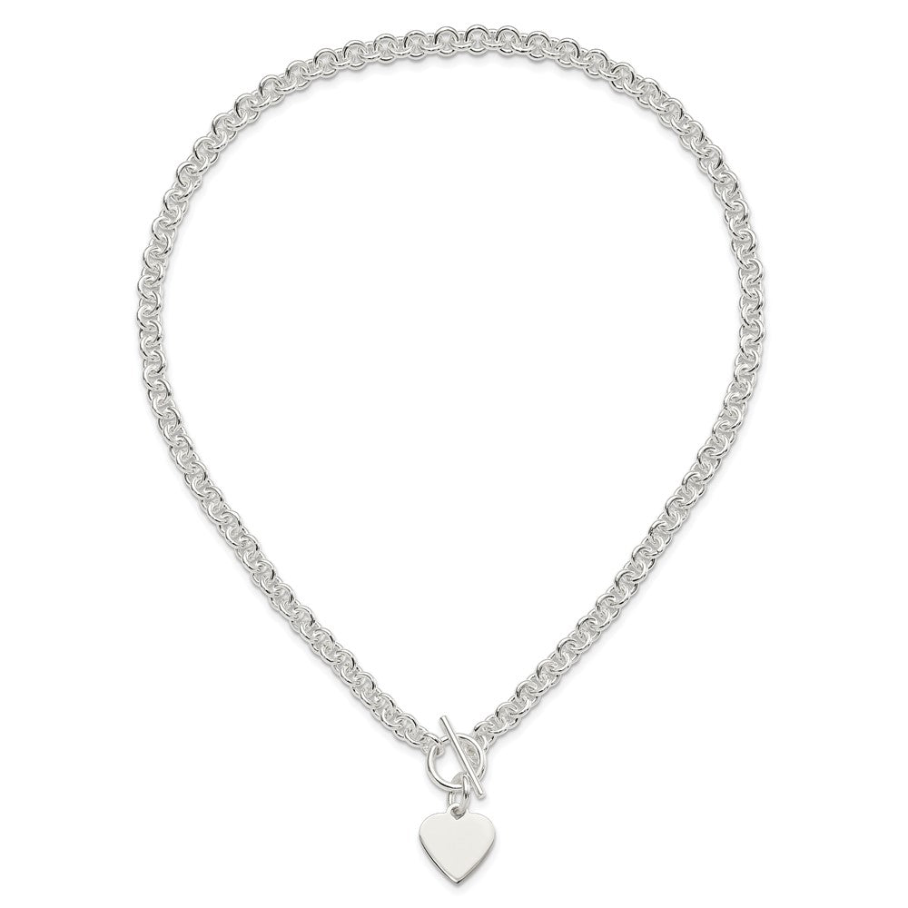 Sterling Silver Engraveable Heart Disc on Fancy Link Toggle 18in Necklace 18 Inches