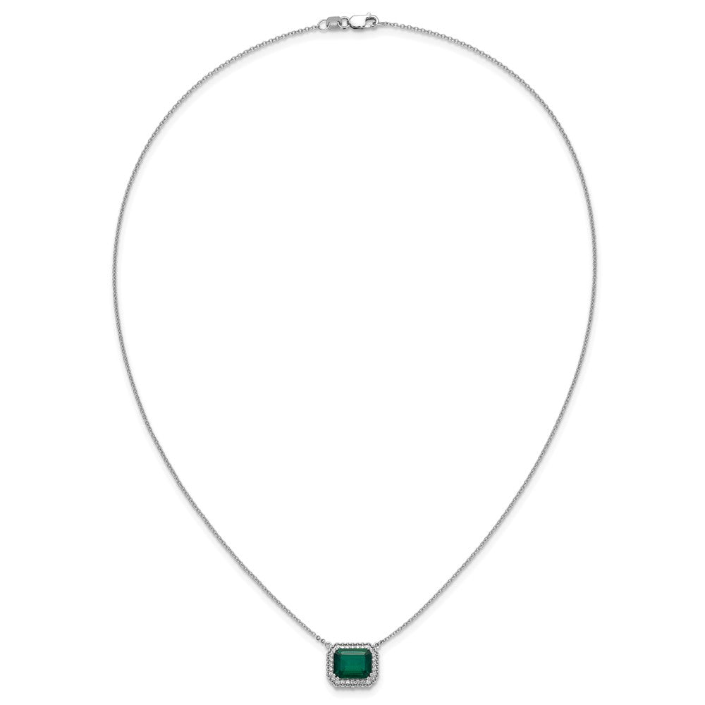 14k White Gold Octagon Created Emerald and Diamond 18in. Necklace