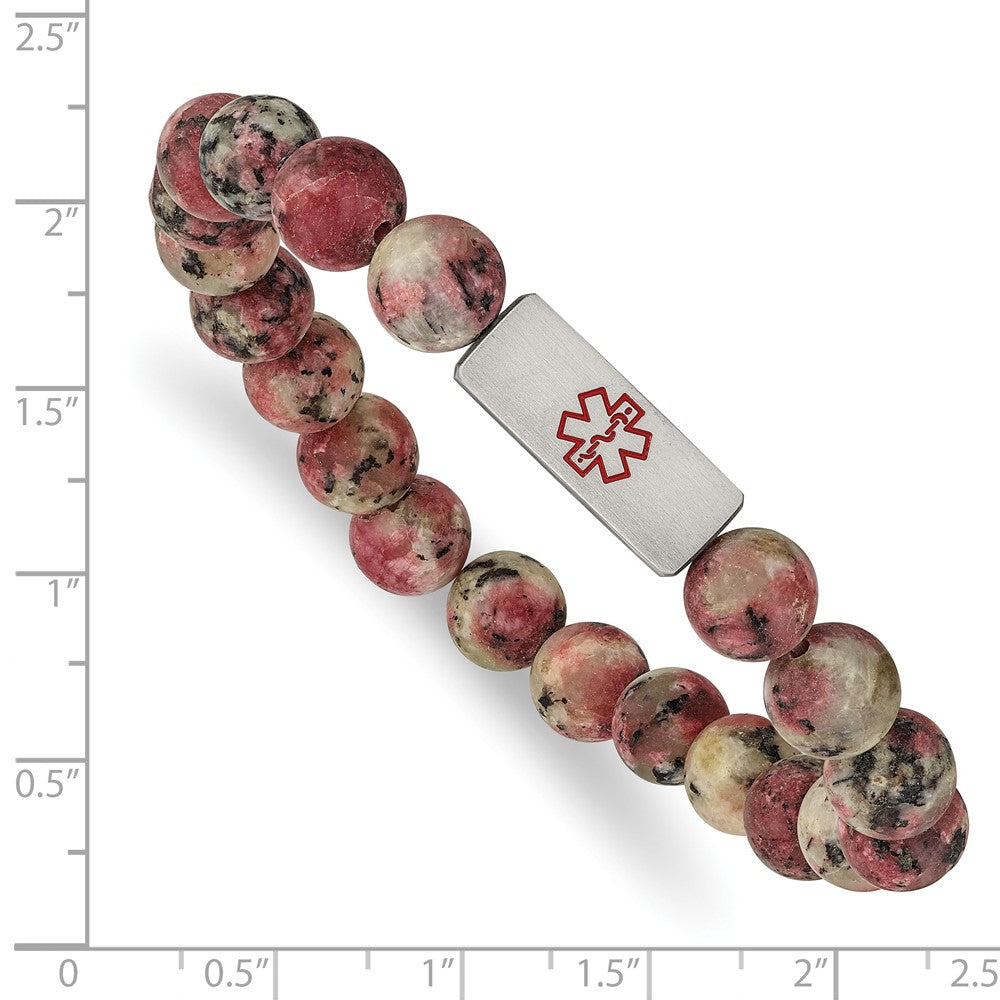 Stainless Steel Brushed Enamel Medical ID Rhodochrosite Stretch Bracelet