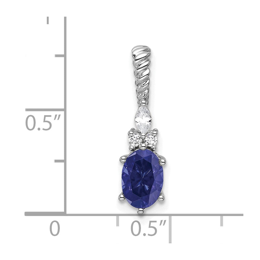 14K White Gold Polish Diamond and Lab Created Sapphire Twisted Chain Slide
