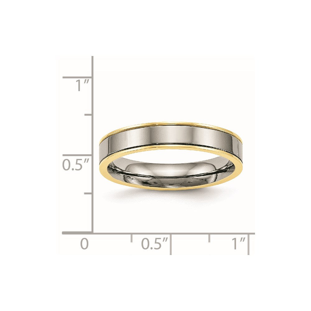 Chisel Titanium Polished Yellow IP-plated 5mm Grooved Comfort Fit Band