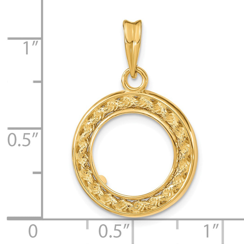 Wideband Distinguished Coin Jewelry 14k Polished Casted Rope with Bright Edge 13.0mm Prong Coin Bezel Pendant
