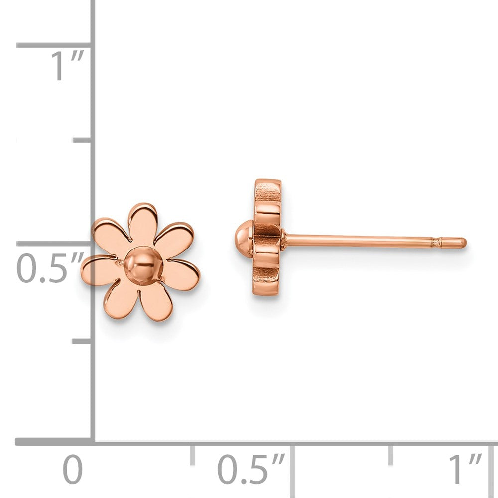 Stainless Steel Polished Rose IP-plated Flower Post Earrings