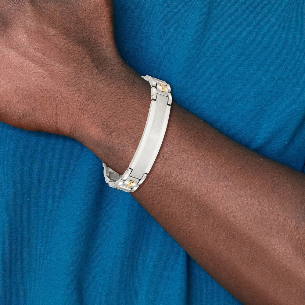 Chisel Stainless Steel Brushed and Polished with Diamond-cut 14K Gold Accent 8.5 inch ID Link Bracelet 8.5 inches