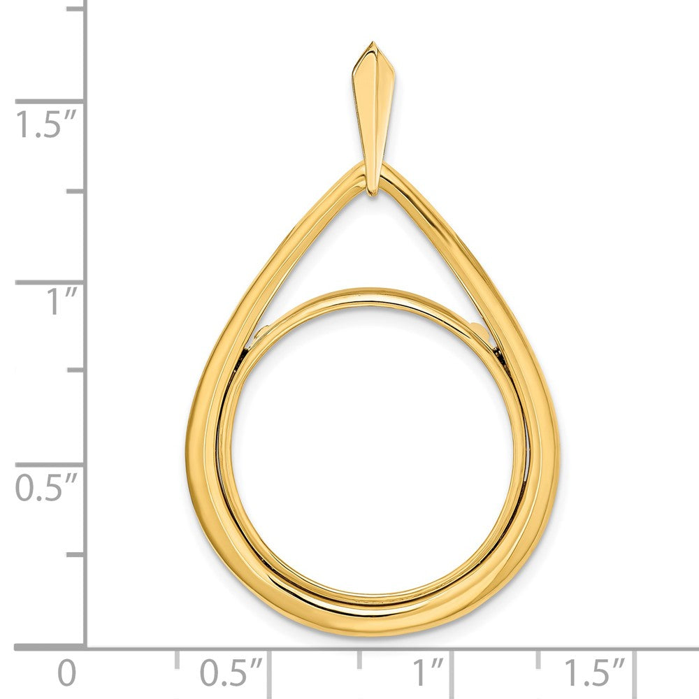 Wideband Distinguished Coin Jewelry 14k Polished Teardrop Shaped 21.6mm Prong Coin Bezel Pendant