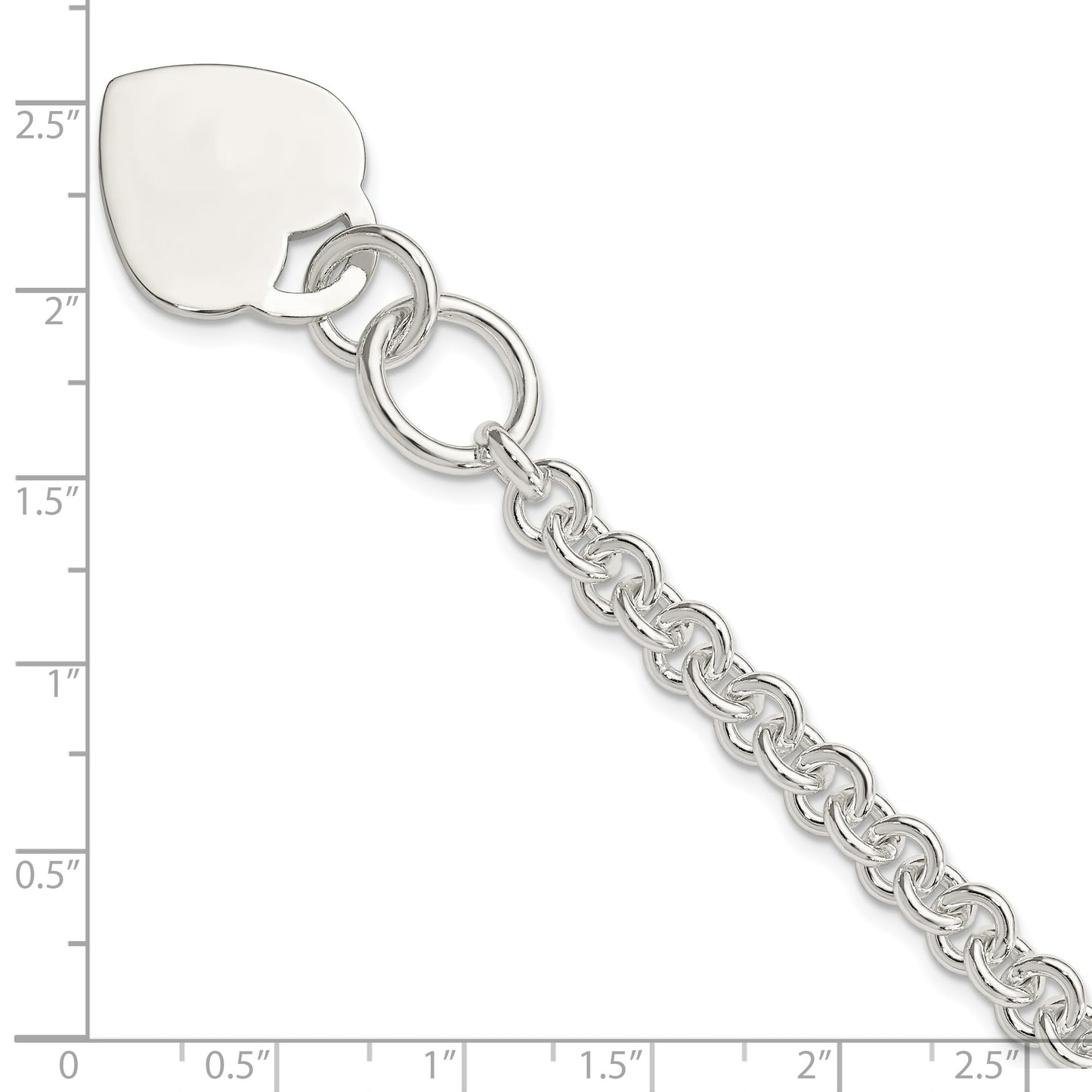 Sterling Silver Polished Engraveable Heart Bracelet 8.5 inches