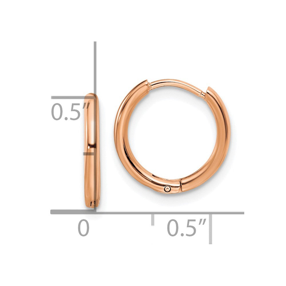 Stainless Steel Polished Rose IP-plated 1.6mm Hinged Hoop Earrings