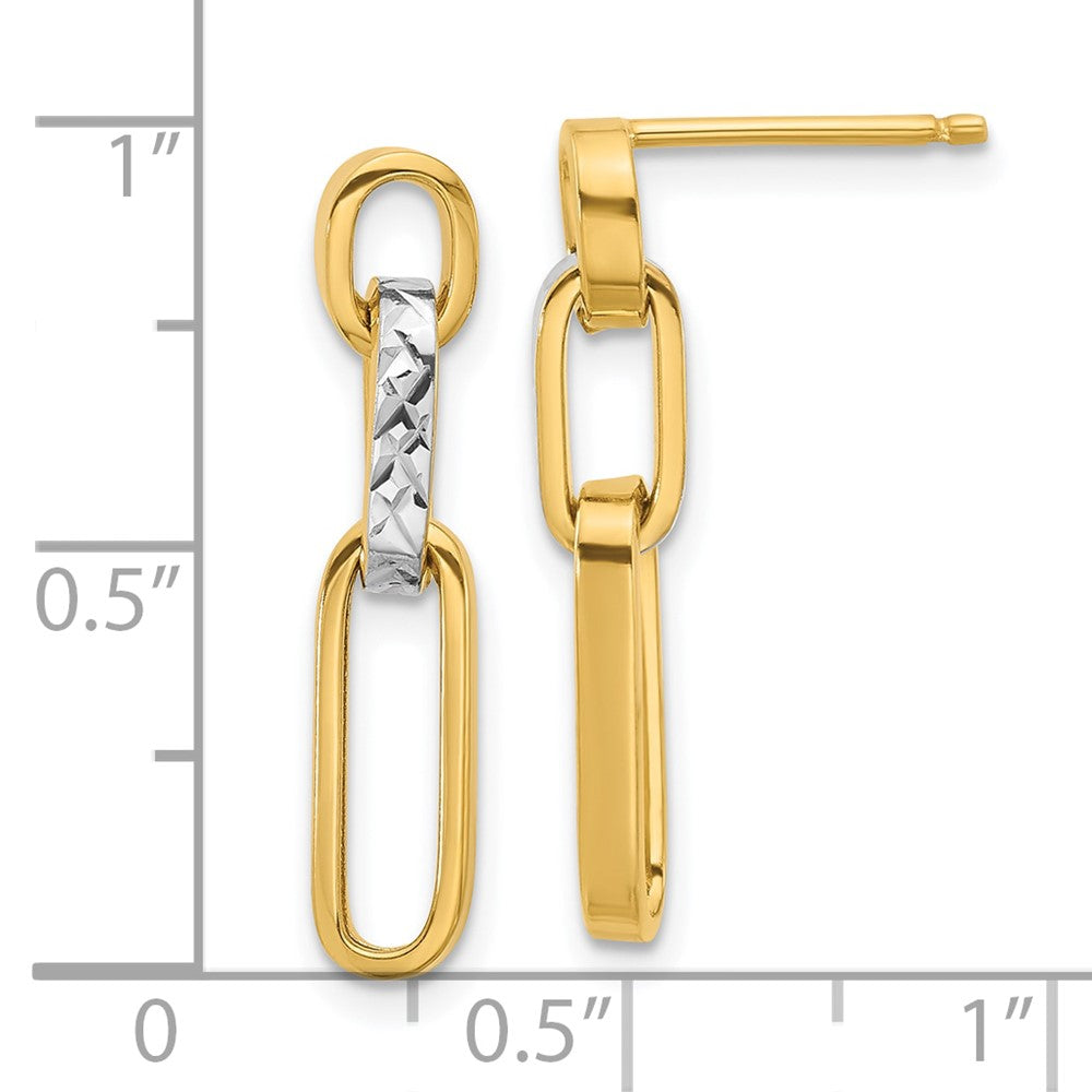 10K w/Rhodium Polished and D/C Link Dangle Post Earrings