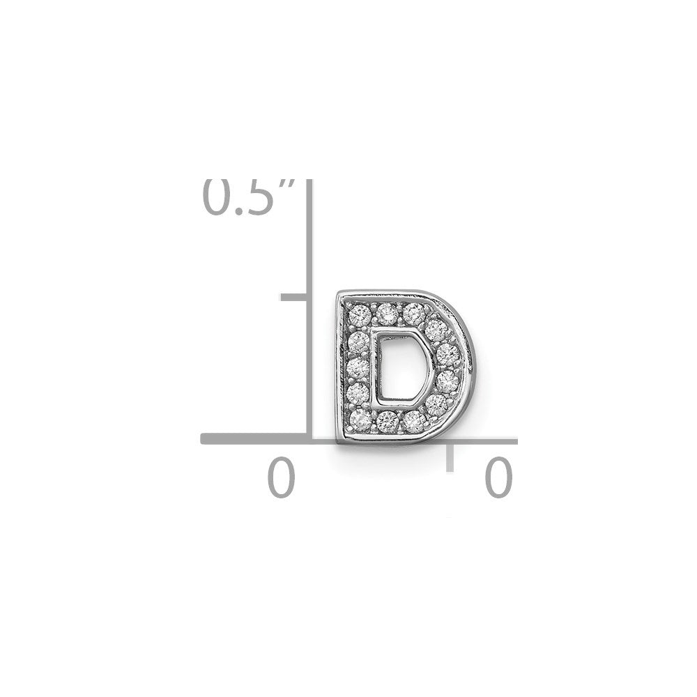 Sterling Silver Rhodium-plated CZ Letter D Initial Slide Charm