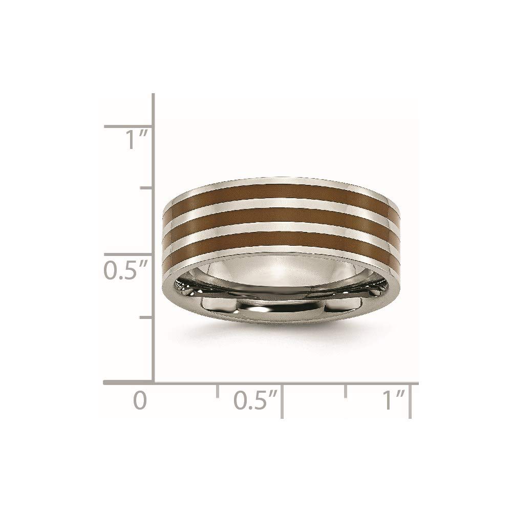Titanium Polished Brown Enamel Striped 8mm Flat Band Size - 12