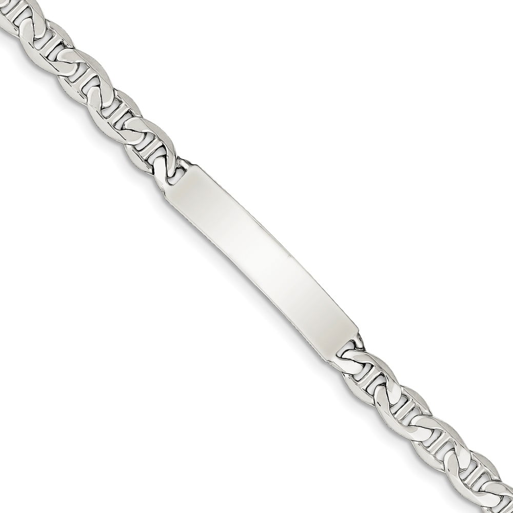 Sterling Silver 8inch Polished Engraveable Anchor Link ID Bracelet 8 inches
