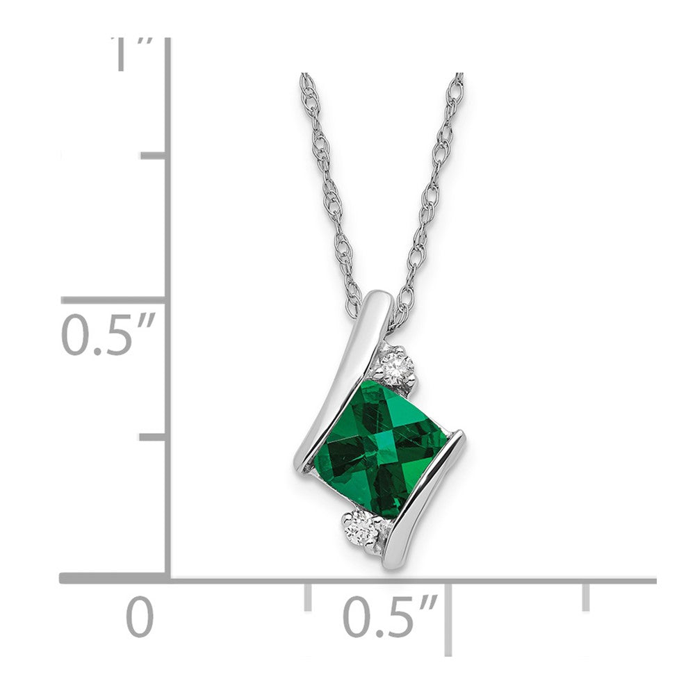 SS Created Emerald & Diamond Pend Necklace