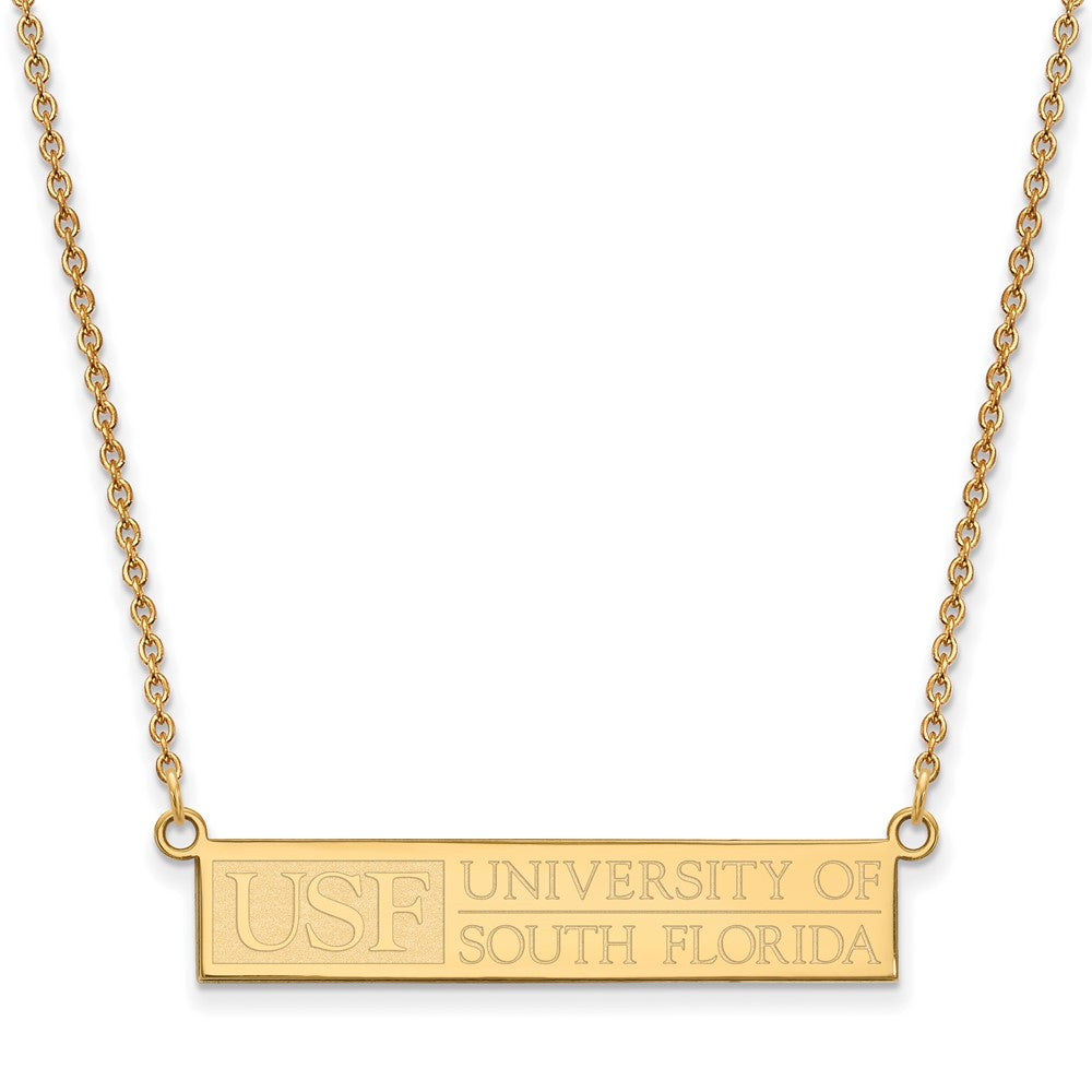 Sterling Silver Gold-plated LogoArt University of South Florida Small Bar 18 inch Necklace