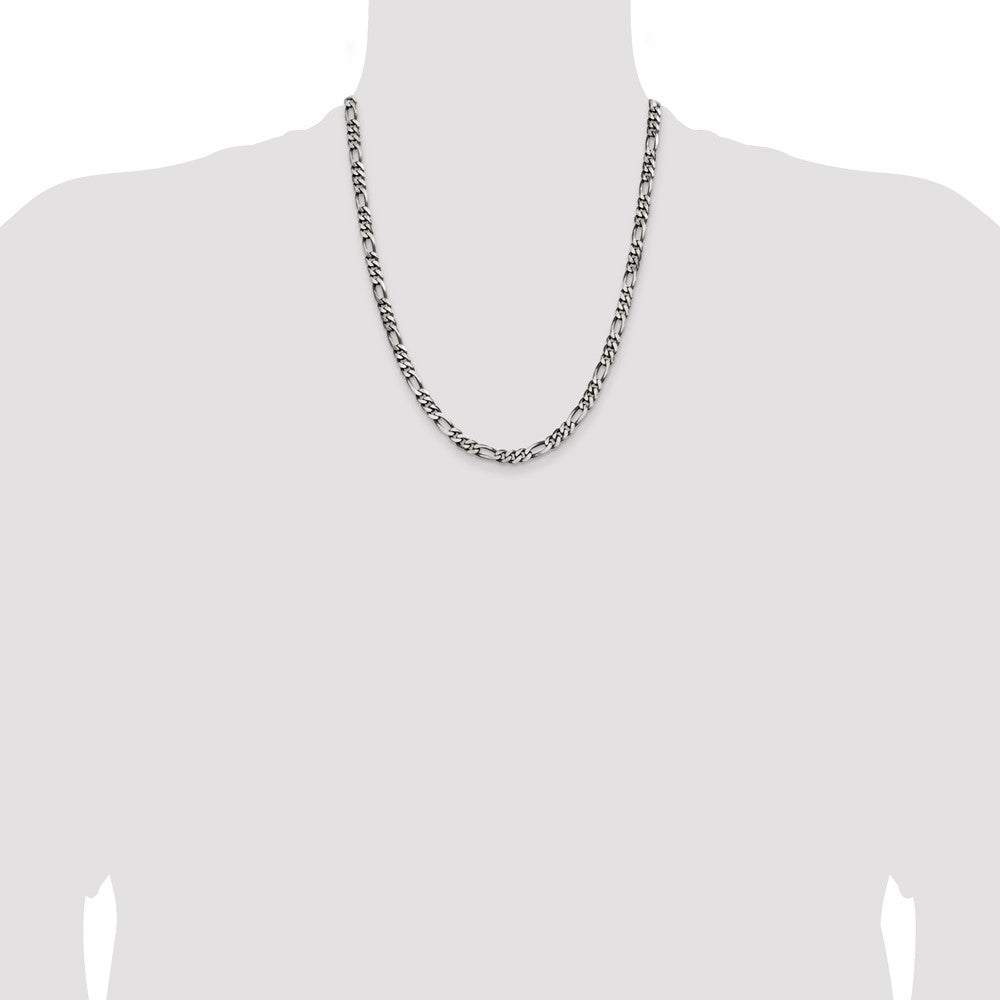 Sterling Silver Antiqued 5.5mm Figaro Chain 22 Inches