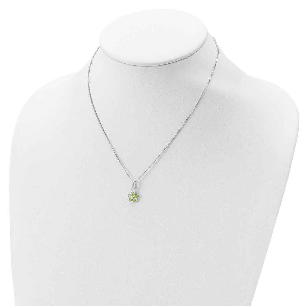 Sterling Silver Peridot Flower Pendant Necklace 16 Inches