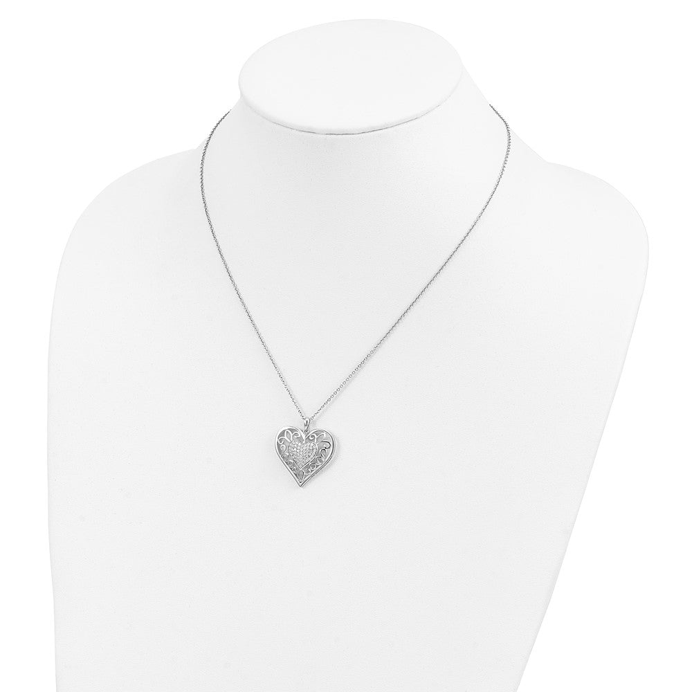 Sentimental Expressions Sterling Silver Rhodium-plated Antiqued CZ To My Daughter 18in Heart Necklace 18 Inches