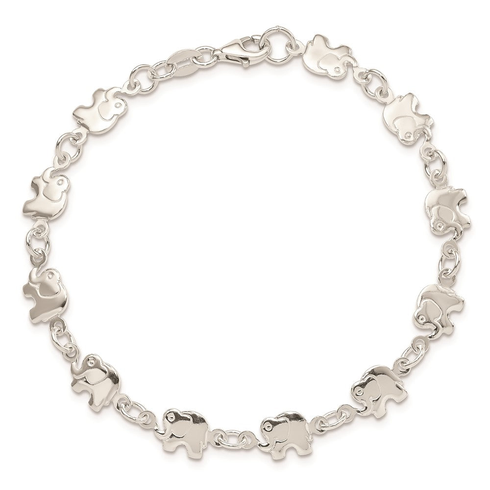 Sterling Silver Polished Elephant Bracelet 7.5 inches