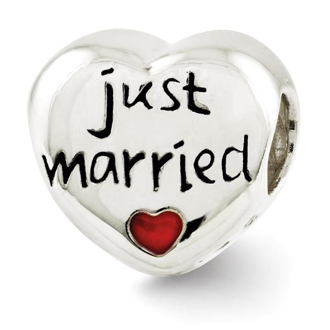 Reflection Beads QRS2655 Sterling Silver Enameled Just Married Heart Bead - Polished & Antiqued