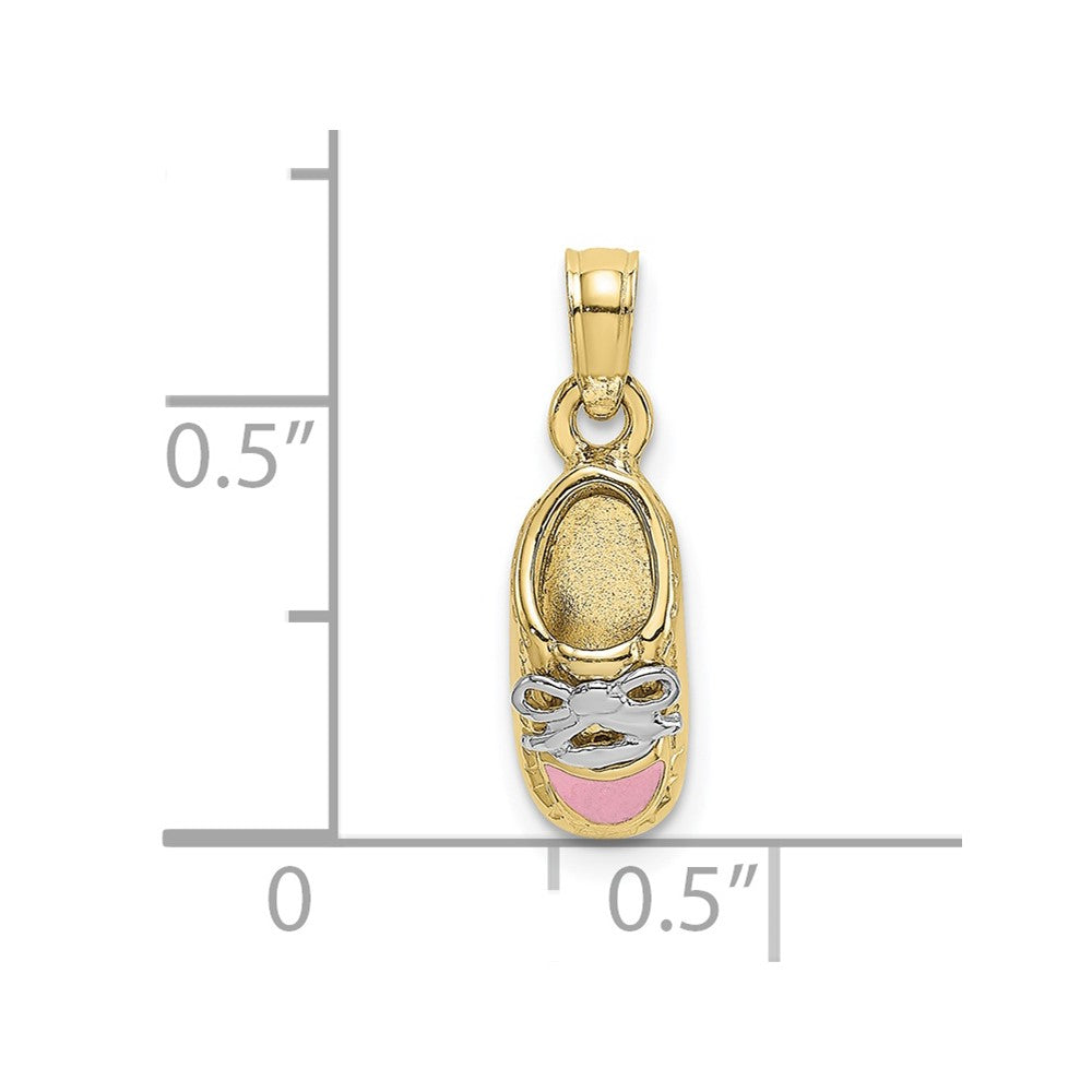 10K w/Rhodium 3-D Pink Enamel Baby Shoe Charm