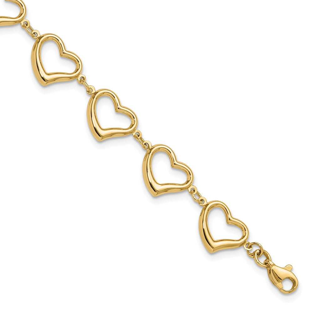 14K Polished Heart Link Bracelet 7 inches
