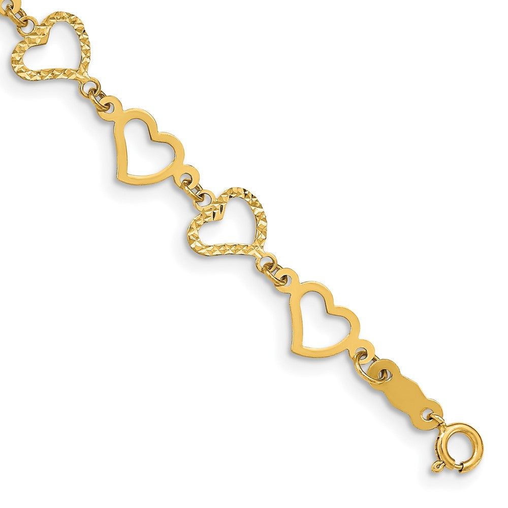 14K Flat Diamond Cut Open Hearts Bracelet 7.5 inches
