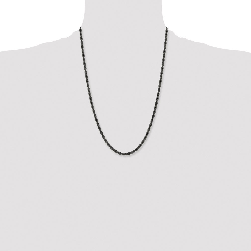Stainless Steel Polished Black IP-plated 4mm 24 inch Rope Chain
