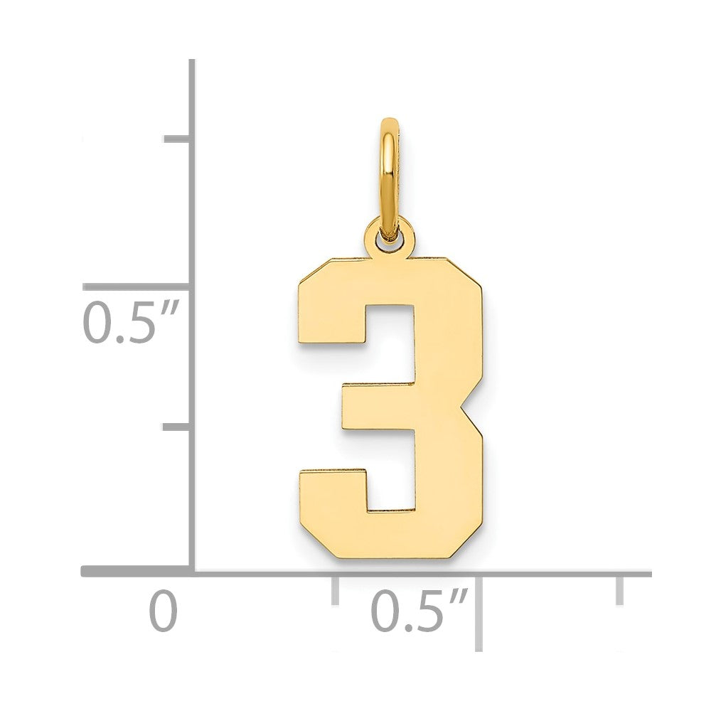 14k Medium Polished Number 3 Charm